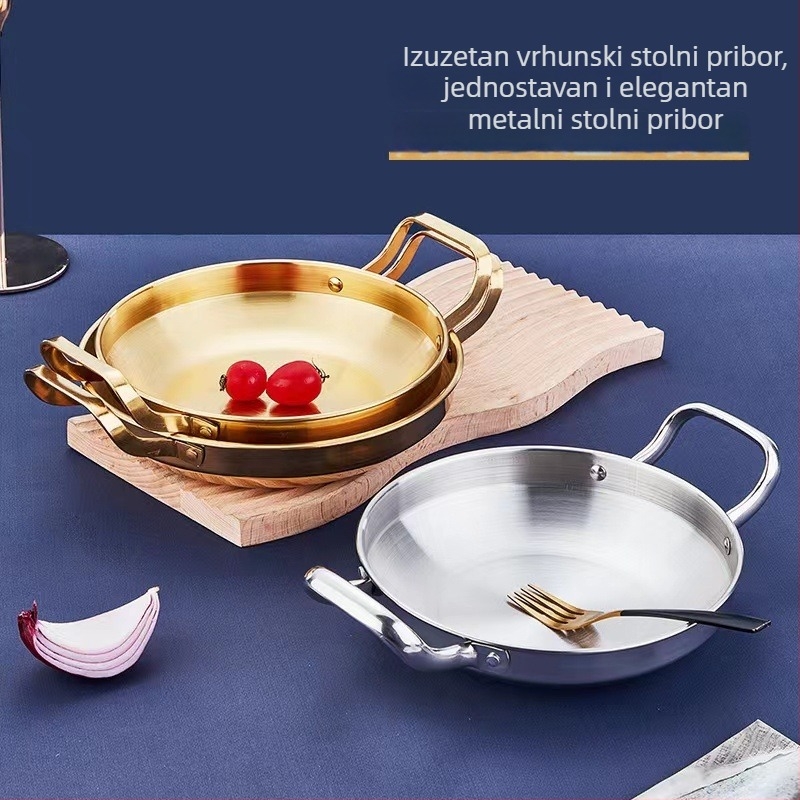 Korejskog stila nehrđajući čelik suhi lonac za morsku hranu, zlatni plosnati lonac s dvije ručke, komercijalna upotreba
