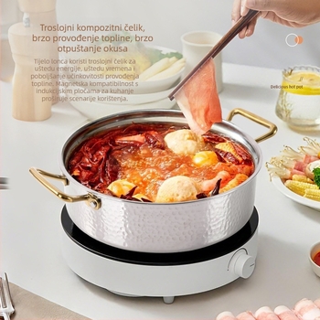 Kovana nehrđajućeg čelika Yin-Yang hot pot s dijelom, kompatibilna s indukcijom i plinskim kuhalom, debeli lonac za bistru juhu, kapacitet 4,1-6 L i 2,1-4 L