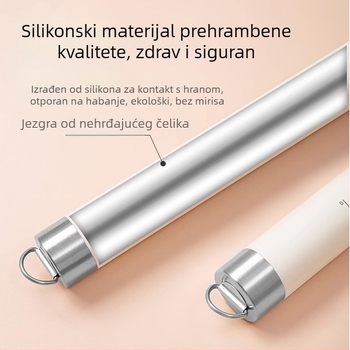 Valjak za tijesto sa čeličnim jezgrom i silikonskim premazom, kuhinjski alat za pečenje sa mjernom skalom, nehrđajući čelik