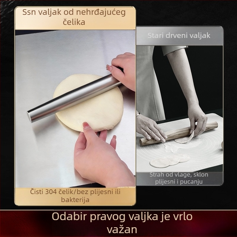 Valjak za tijesto od 304 nehrđajućeg čelika za kućnu upotrebu, bezšavni valjak za tijesto za knedle i rezance