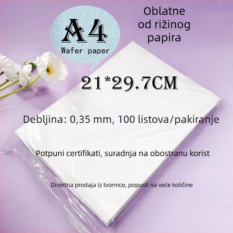 Tanak wafer papir A4 s jestivim digitalnim slikom torte za ukrašavanje lizalica i wafer cvjetova