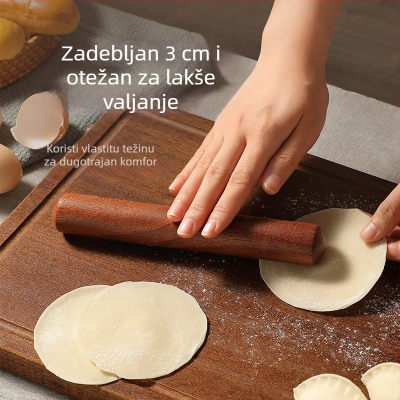 Valjak od masivnog drva za kućnu upotrebu, okrugla glava od crnog oraha, debljina 3,0 mm, glatka površina za razvaljivanje tijesta za knedle