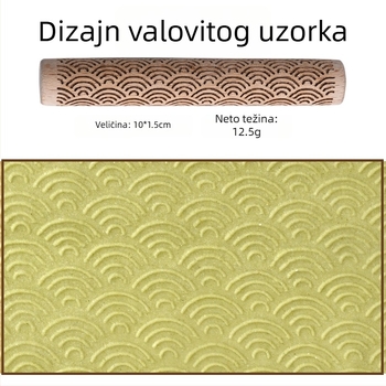 Bukov drveni valjak za reljefno tiskanje, laserski graviran, za kekse, glinu, keramiku i plastelin