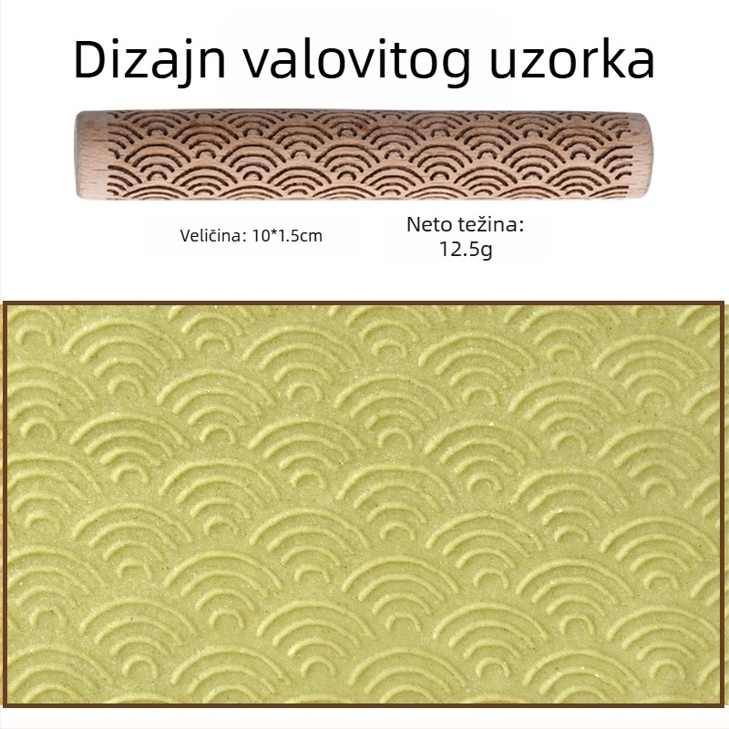 Bukov drveni valjak za reljefno tiskanje, laserski graviran, za kekse, glinu, keramiku i plastelin
