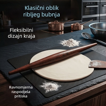 Valjak za tijesto od ružinog drveta, oblik ribe, velik i čvrst drveni valjak s šiljatim vrhom