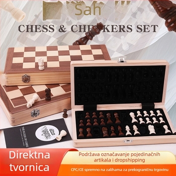 Magnetska sklopiva velika drvena šahovnica - set