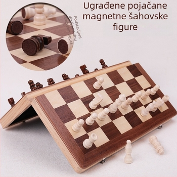 Magnetska sklopiva velika drvena šahovnica - set