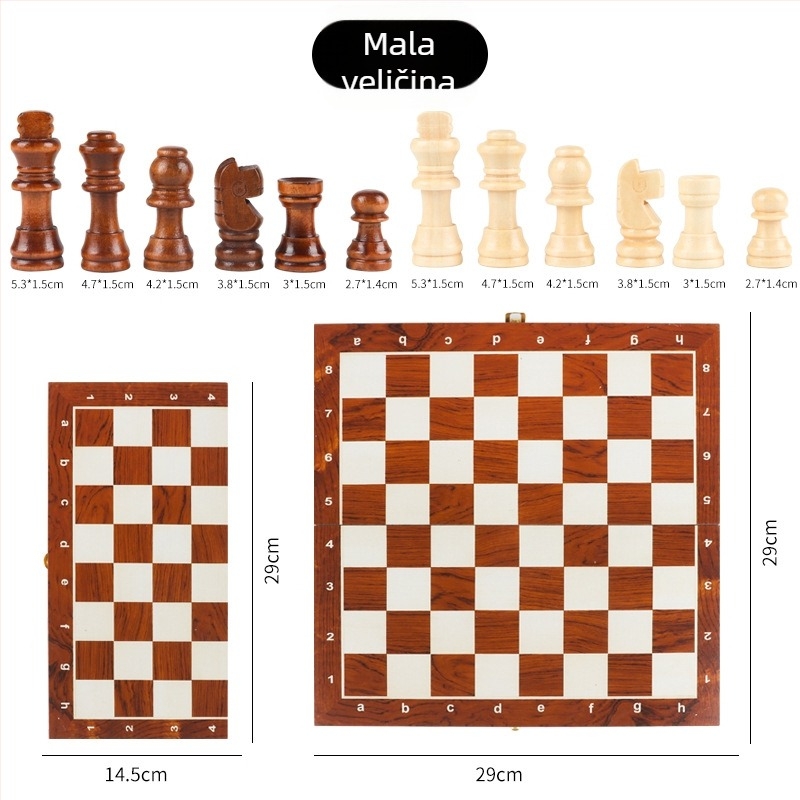 Magnetska sklopiva velika drvena šahovnica - set