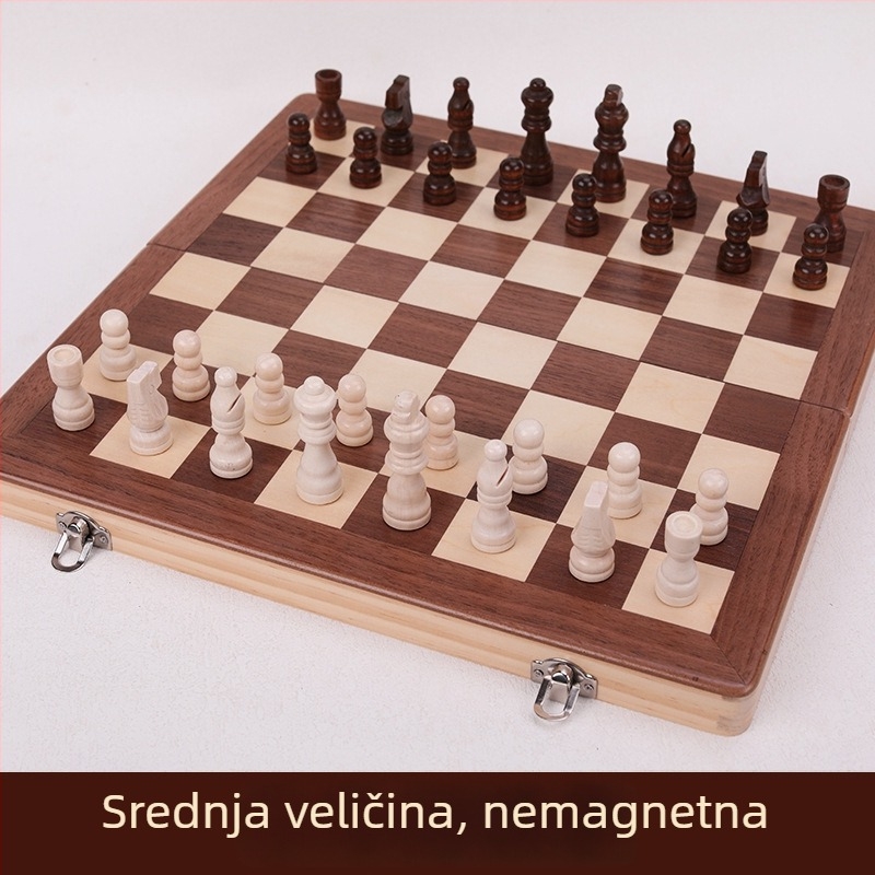 Magnetska sklopiva velika drvena šahovnica - set