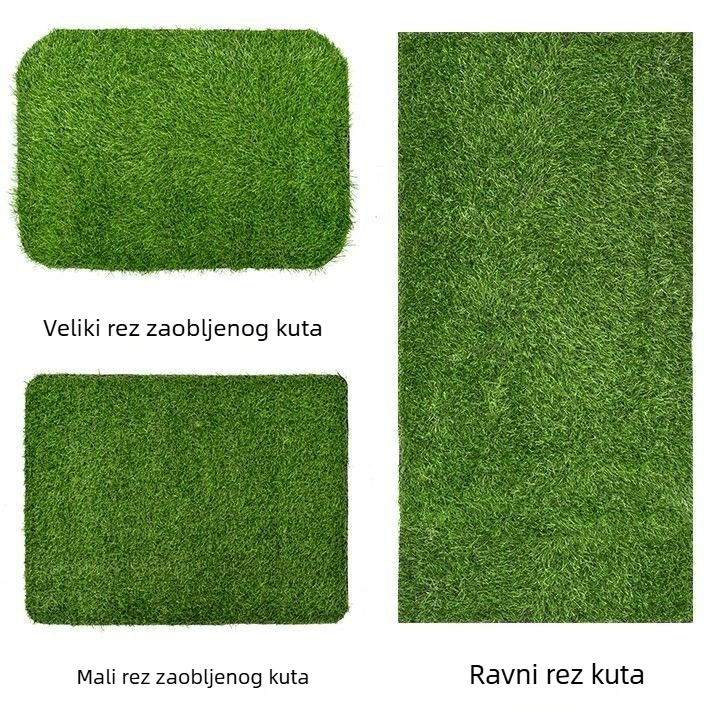 Kružna stolna dekoracija od umjetnog travnjaka s cvjetnim detaljima i prostirkom od trave