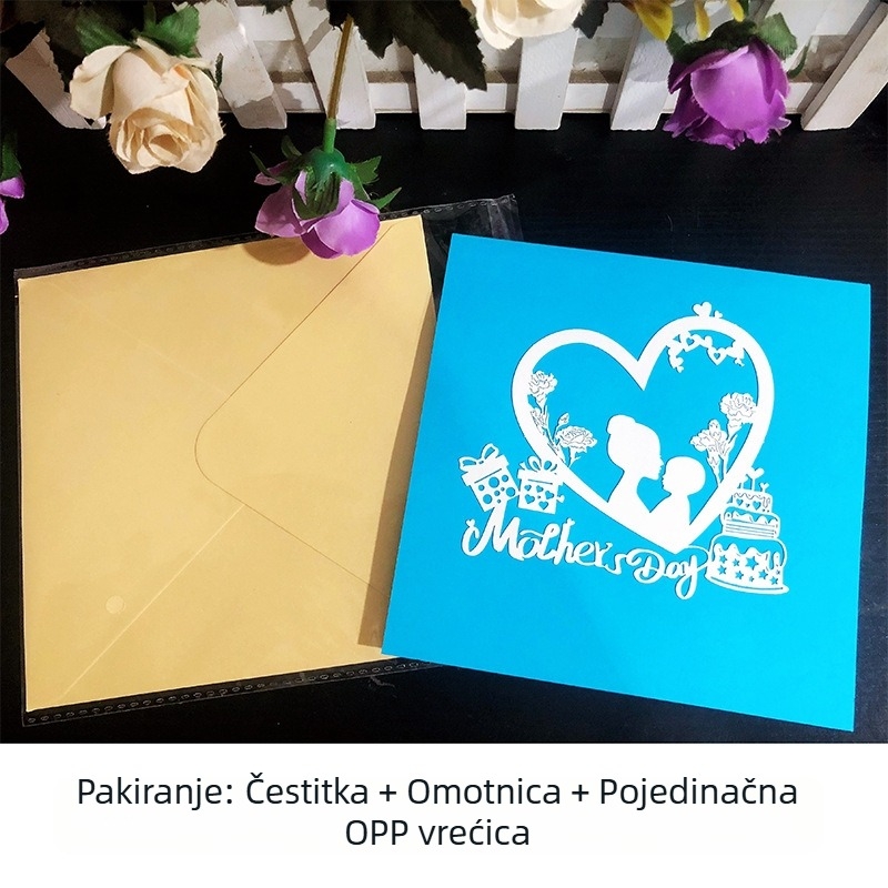 Čestitka za Dan majki s 3D izrezom od papira, ručno izrađena, u kutiji za poklon