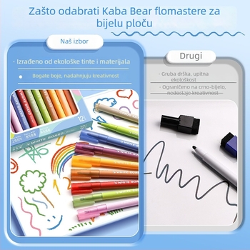 Kaba Bear marker za bijelu ploču, set 8 boja ili 12 boja, za djecu, školu i dom, crtanje i grafiti, 1 mm vrh