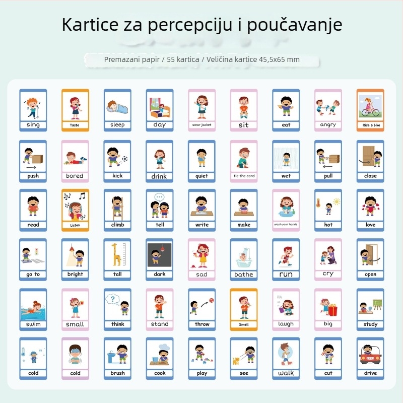 Šareni skup od 55 kartica sa slikama za učenje engleskog jezika i razvoj percepcije kod djece