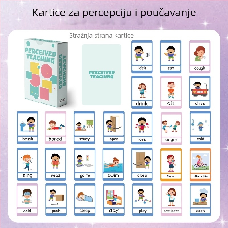Šareni skup od 55 kartica sa slikama za učenje engleskog jezika i razvoj percepcije kod djece