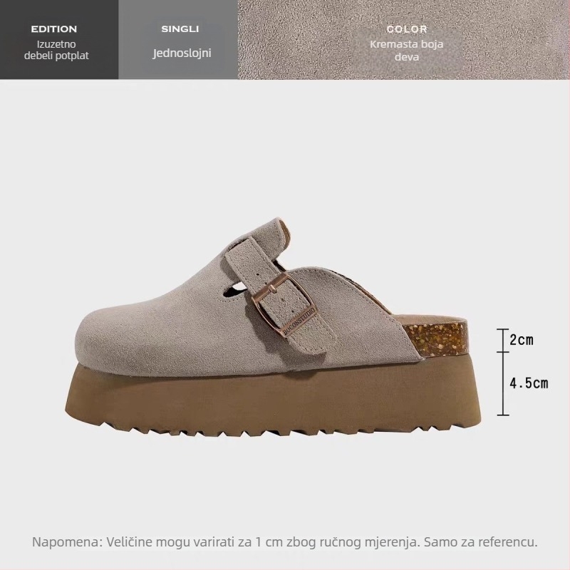 Birkenstock stil kožne cipele s 6,5 cm debelim potplatom, zatvorenim prstom, slip-on, povećanje visine