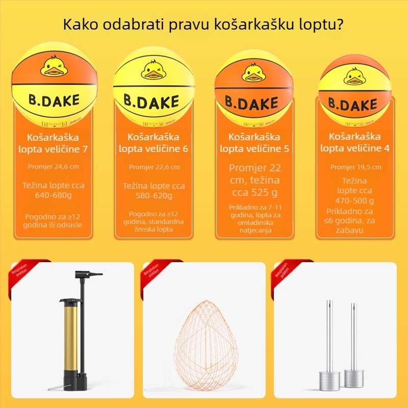 Hengbo PU košarka za djecu — trening lopta od vrtića do osnovne škole, uzorak žuta patka