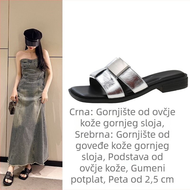 Ženske ravne sandale s jednim remenom od teleće kože, vilinski stil, ljeto 2026, francuska elegancija, za vanjsku upotrebu