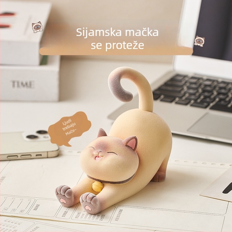 Držač za telefon sa siamskom mačkom, mala dekorativna figura od smole, crtani stil