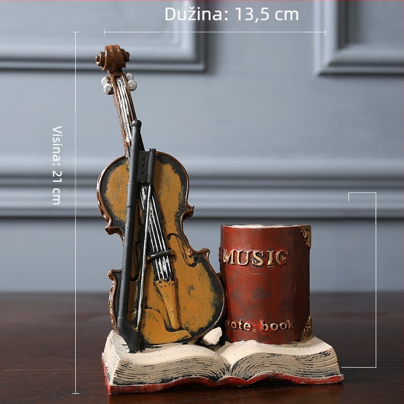Držač za olovke i kutija za šminku u obliku violine, u američkom retro stilu, dekoracija za dom, studij i ured.