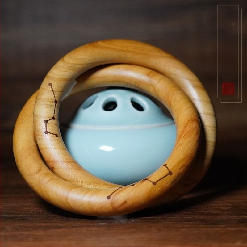 Gan Kun prsten od drveta breskve, Yin-Yang gravura, ručna izrada, od jednog komada.