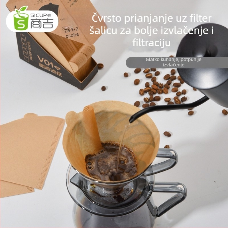 V60 konus papir za filtriranje kave, prirodna boja, set od 100 listova za kućnu upotrebu