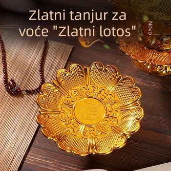 Zlatni lotosov tanjur za voće s Fu znakom, plastični tanjur za kućnu upotrebu