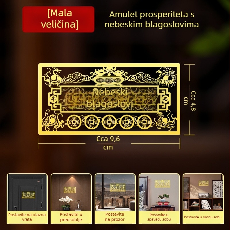Horizontna metalna naljepnica za ulazna vrata, talisman s novčićima Pet careva, ukras vrata za mir