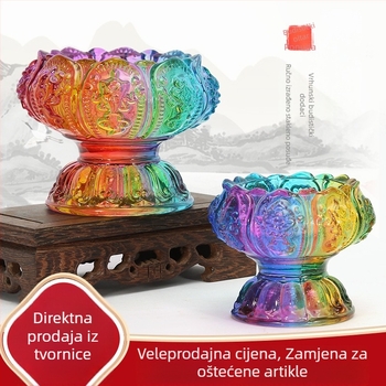 Držač Budine maslene lampe sa šarenom glazurom i osam sretnih motiva, otporan na visoke temperature, svijećnjak za hram ili dom