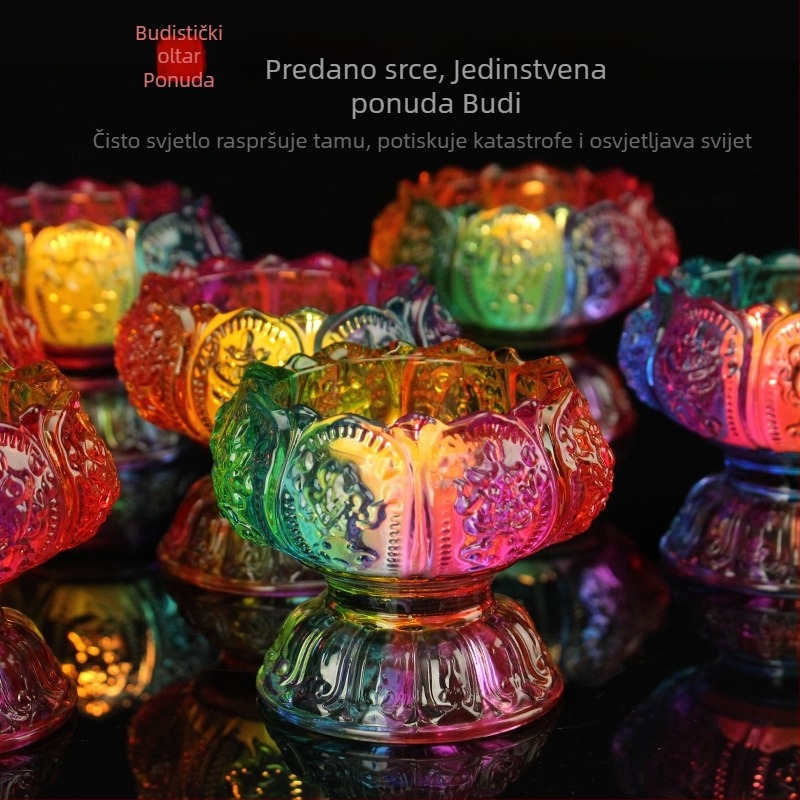 Držač Budine maslene lampe sa šarenom glazurom i osam sretnih motiva, otporan na visoke temperature, svijećnjak za hram ili dom