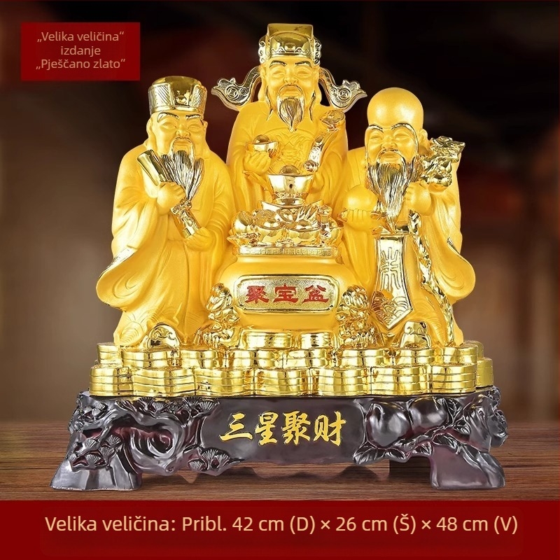 Statua trojice bogova sreće Fu Lu Shou za privlačenje bogatstva — bog bogatstva i Buddha kip za kućnu dekoraciju u kineskom stilu dnevnog boravka