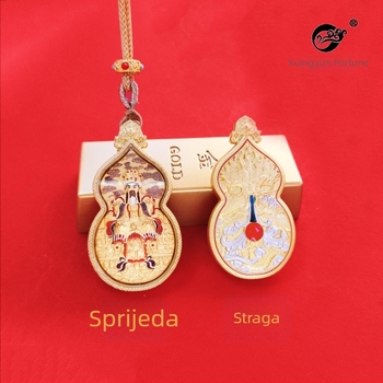 Metalni Thangka amulet s pet bogova bogatstva, Bodhisattva Guangji Dragon King, talisman u obliku kalabasha, Mini Thangka