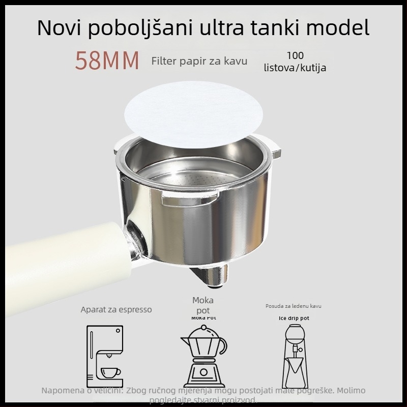 Okrugli papir za filtriranje kave za moka lonac – sekundarni filter, univerzalno 58 mm