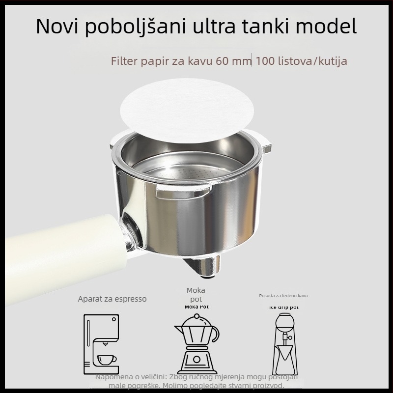 Okrugli papir za filtriranje kave za moka lonac – sekundarni filter, univerzalno 58 mm