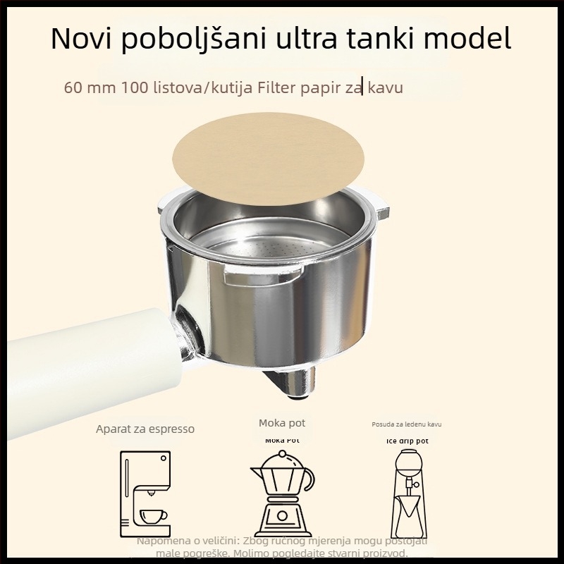 Okrugli papir za filtriranje kave za moka lonac – sekundarni filter, univerzalno 58 mm
