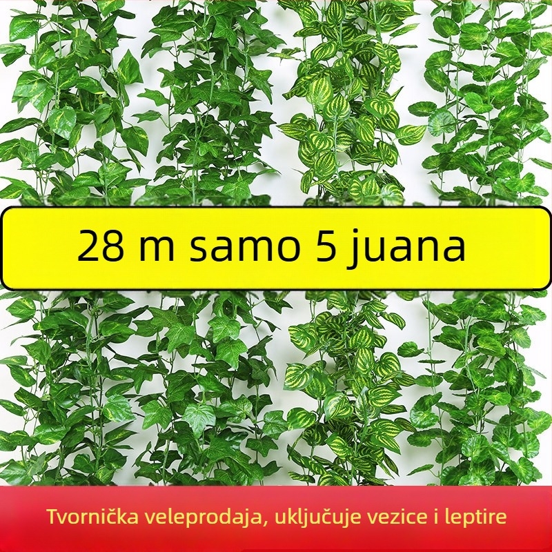 Ručno izrađena dekoracija od umjetnih pothos listova i zelenih loza s plastičnim cvijećem za kamuflažu klima-uređaja