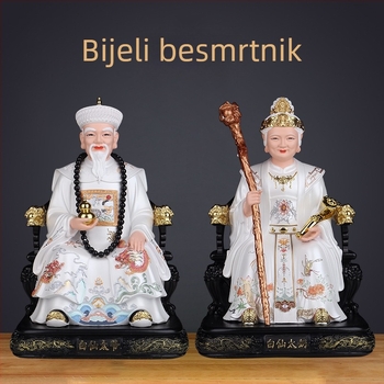 Statua bijelog svetoga djeda i bake od smole za kućni oltar, ručno izrađena zaštitni ukras šest velikih obitelji