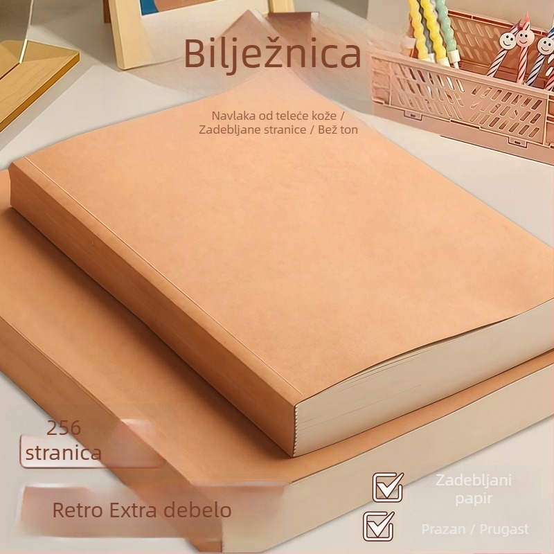 Vintage bilježnica od kraft papira, prazna bilježnica, jednostavan zapisnik, format A5, s debelim linijama na stranicama