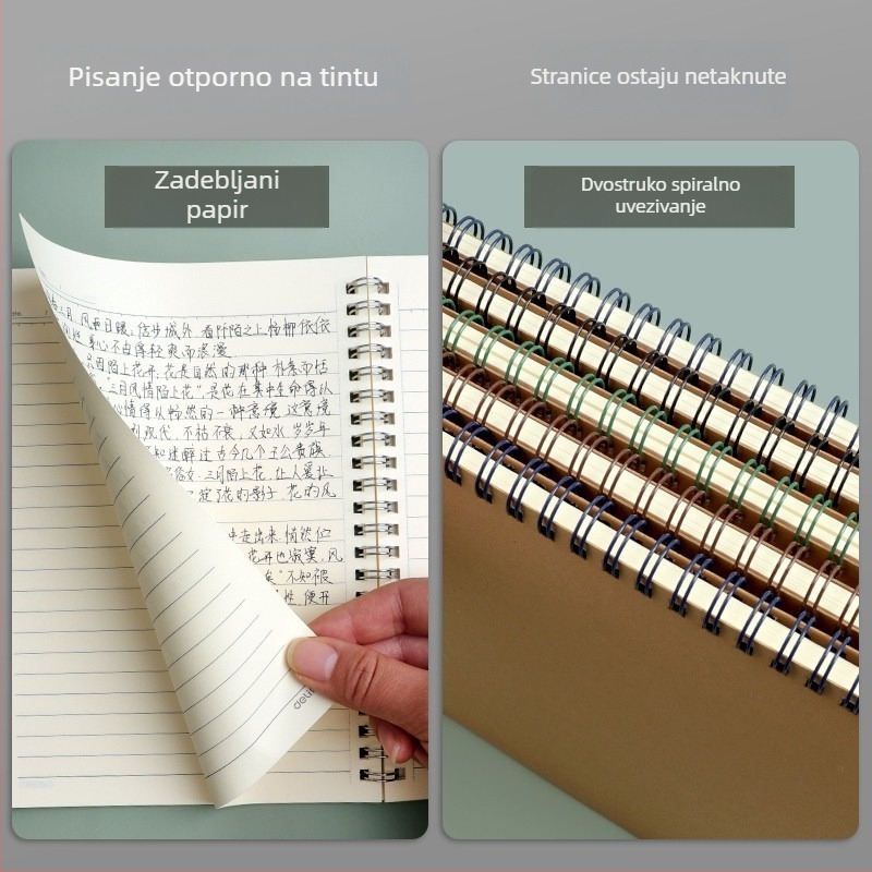 Deli spiralni bilježnica od kraft papira, A5/B5, debela, za djecu i učenike