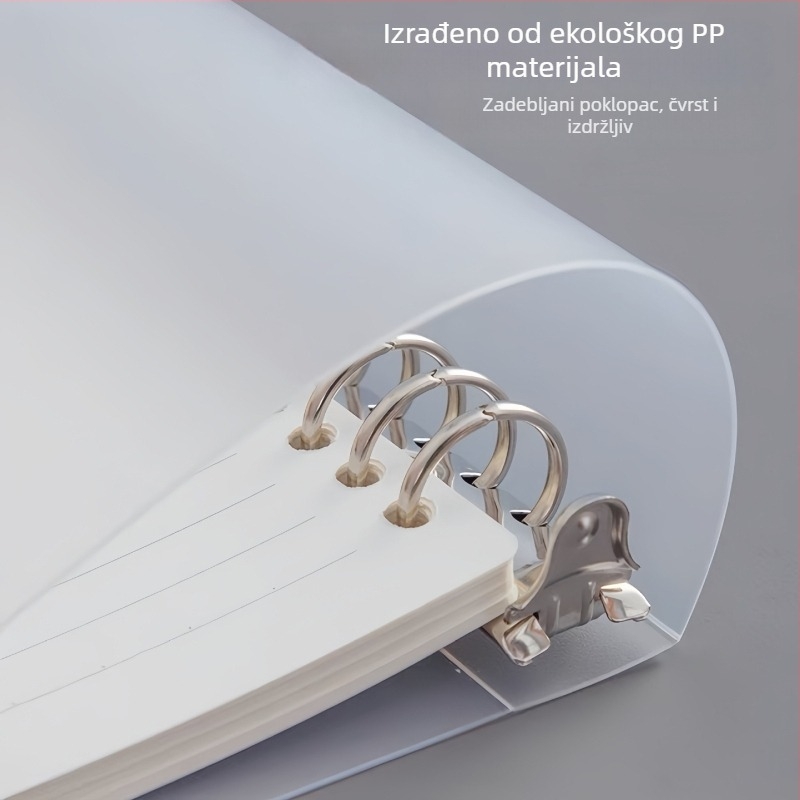 Metalni klips za bilježnicu s listovima, mat PP omotom, format A5, stranice s mrežom i horizontalnim linijama, zamjenska jezgra za spiralni bilježnicu