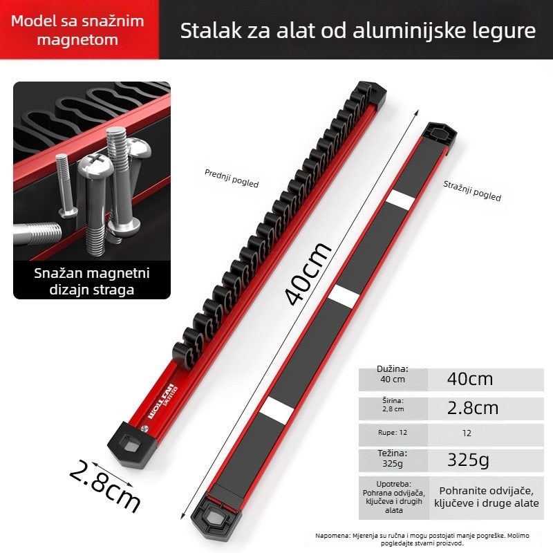 Aluminijski magnetski organizator alata – za odvijače, kliješta i ključe