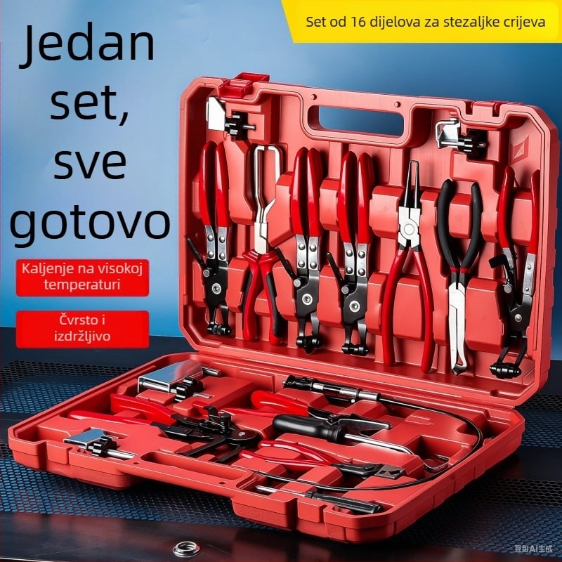 16-dijelni set za demontažu i popravak automobilskih vodovodnih cijevi, klešta za sponu, visoka čvrstoća No.45 čelika
