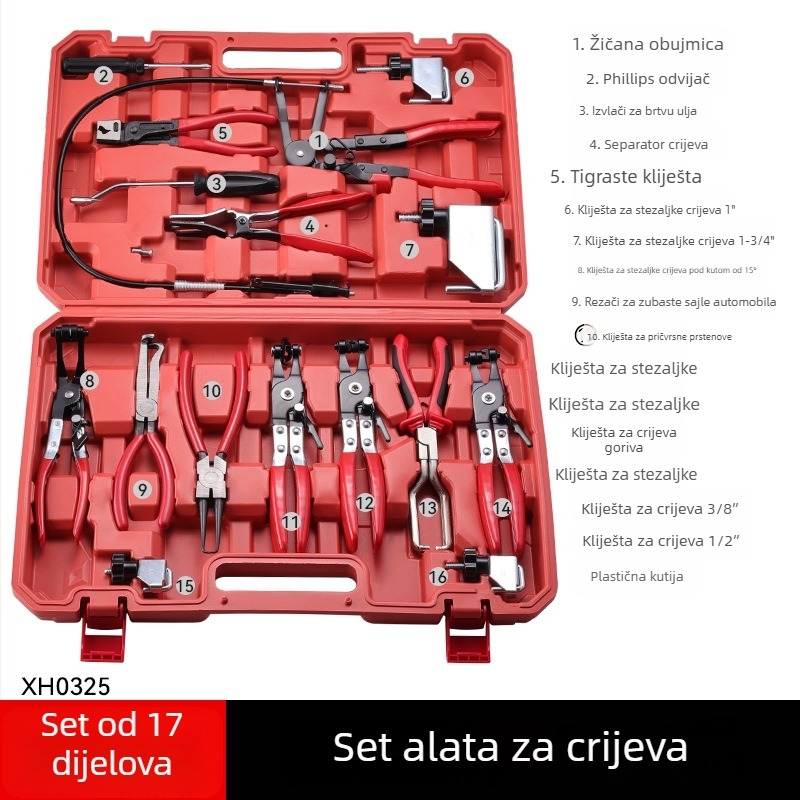16-dijelni set za demontažu i popravak automobilskih vodovodnih cijevi, klešta za sponu, visoka čvrstoća No.45 čelika