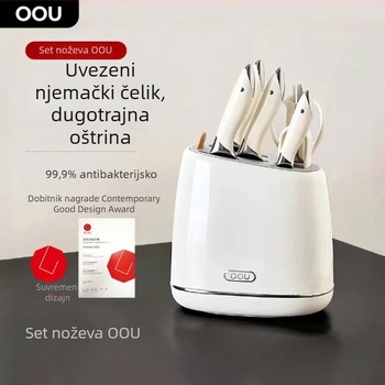 OOU set noževa od njemačke nehrđajuće čelika, kuhinjski noževi i škarice s oštračem, Black Whale, 7-dijelni set