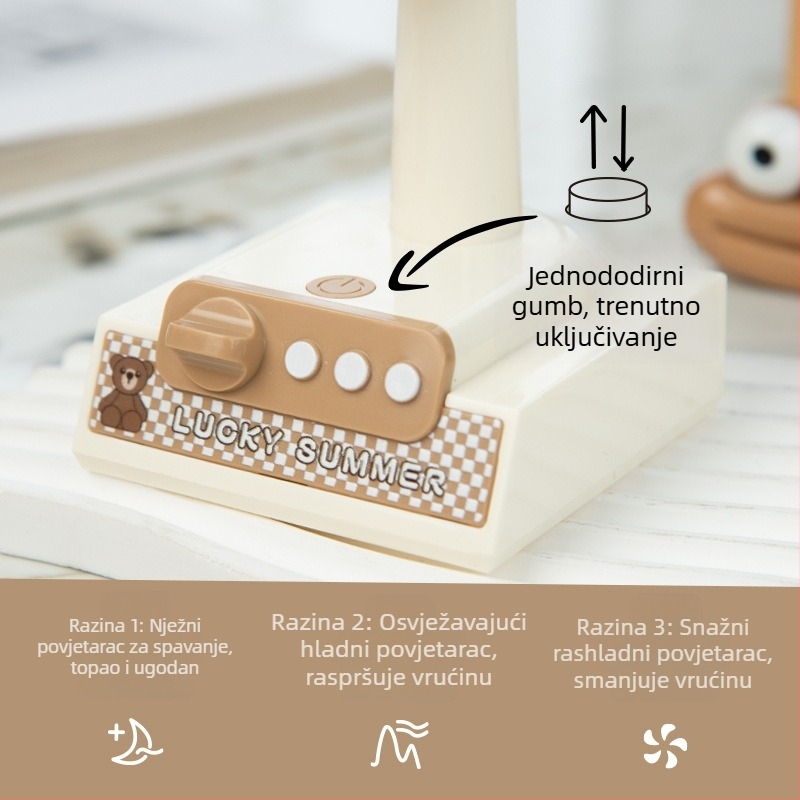 USB napajani stolni mini ventilator, 3 lopatice, prijenosni retro dizajn