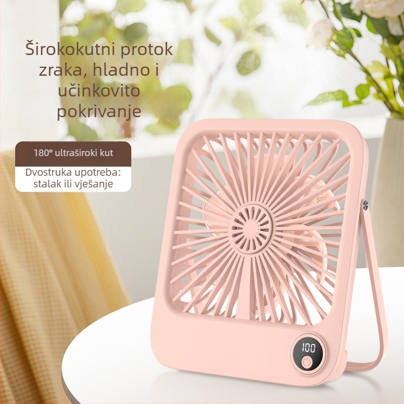 Izuzetno tih tanak USB punjivi stolni ventilator s ugrađenom baterijom 2000-4000mAh, mogućnost montaže na zid, digitalni prikaz, 5 brzina