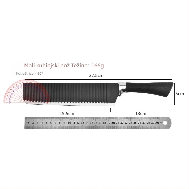Set kuhinjskih noževa s crnim oštricom i uzorkom valova, 6 komada, kutija za poklon
