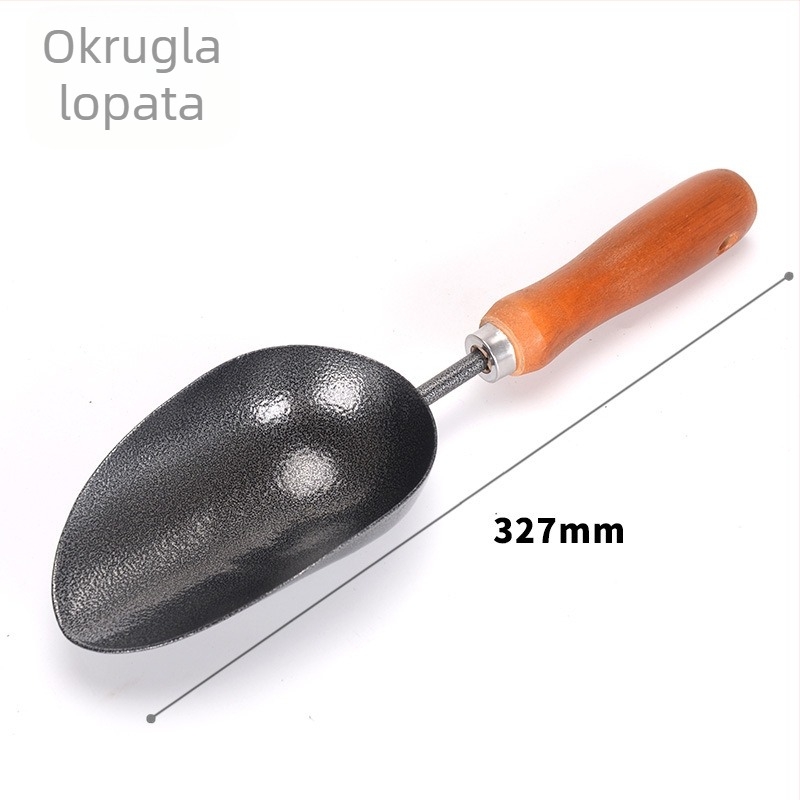 Trodjelni set vrtnih alata: okrugla lopata, grablje i velika lopata s drvenom drškom