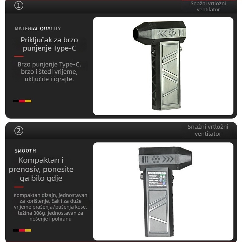 Ručni turbinski ventilator, mini, za vanjsku upotrebu, s ugrađenom baterijom