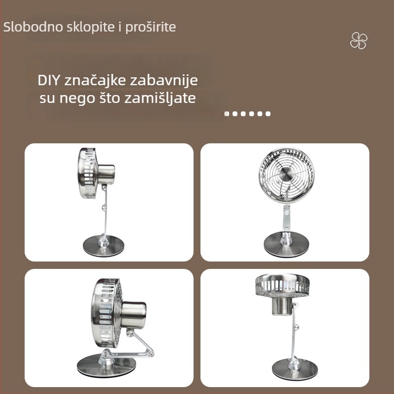 Metalni stolni ventilator, sklopivi, USB‑punjivi, tih, za ured