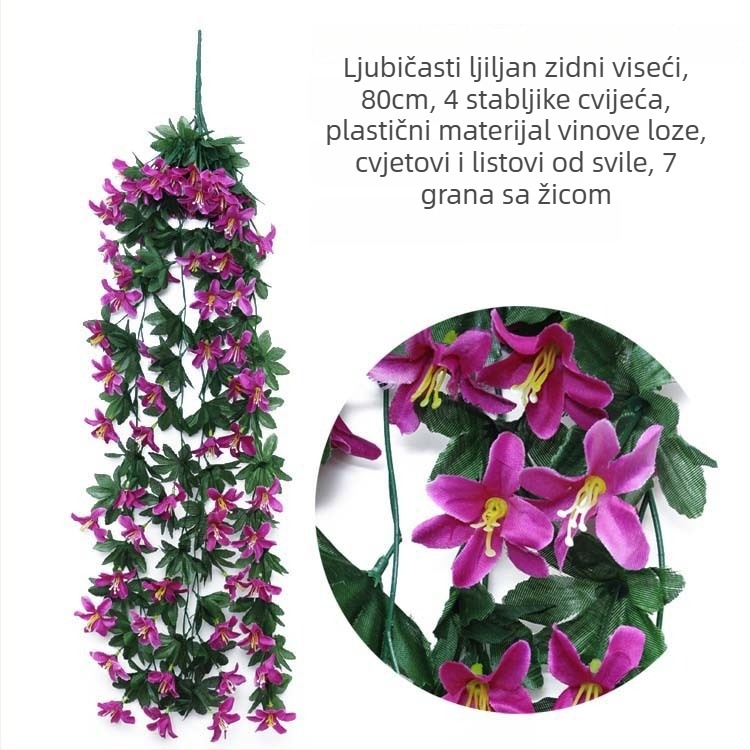 Mala umjetna vinija ljiljana – plastično i svileno cvijeće, unutarnja dekoracija dnevnog boravka, zidni viseći koš, duljina 30–100 cm
